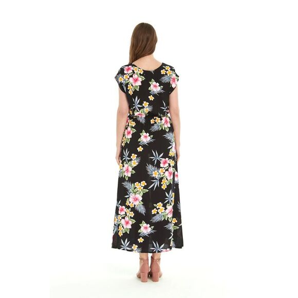 HAWAIIAN HANGOVER Cap Sleeve Maxi Floral Dress Sz 2X Hibiscus Flowers Black NWT - Picture 5 of 13
